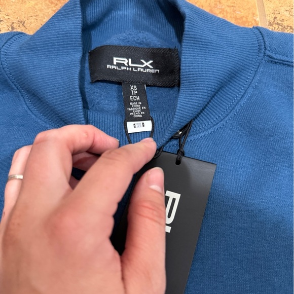 New Ralph Lauren RLX Embroidered-Logo Mock-Neck Jumper Sz XS Blue Preppy Golf - Picture 2 of 8